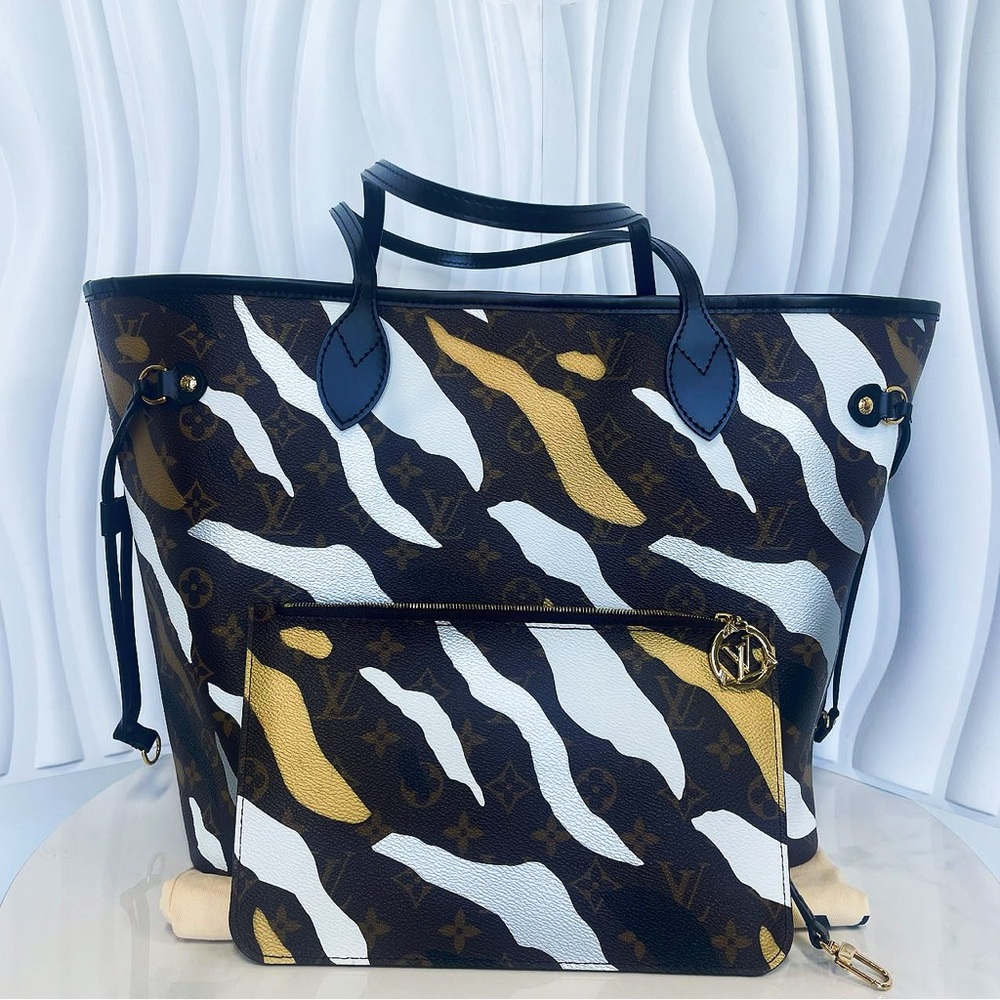 Louis Vuitton Brown Monogram Canvas with Tiger Stripes Neverfull Tote Bag